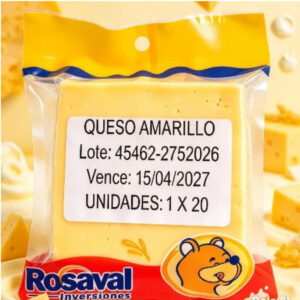 Queso amarillo en rebanada 1X20